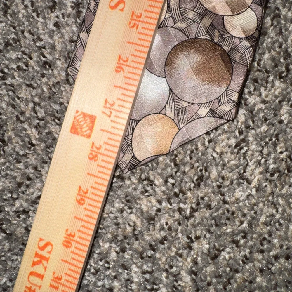 Pierre Balmain Paris Silk Tie Brown Tan Geometric Circles Wide Necktie 57x4